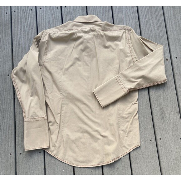 Zara Men’s XL Embroidered Paisley Dress Shirt Beige Cotton Contrast Cuff Turkey - Picture 14 of 16